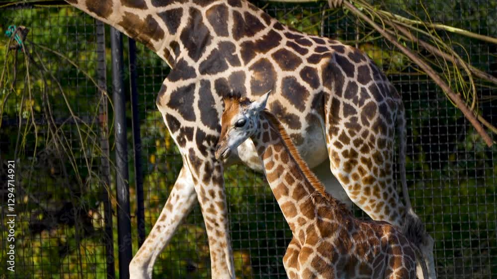 giraffe and baby giraffe on a walk giraffe and baby giraffe on a walk