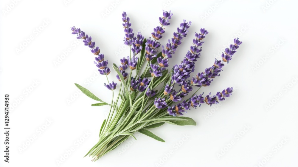 Fototapeta premium A vibrant bouquet of fresh purple lavender flowers on a clean white background, showcasing nature's beauty.