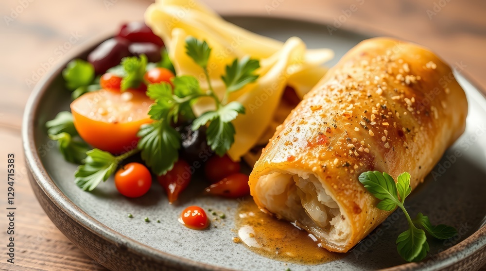 Gourmet delight, Savory crepe roll with fresh garden vegetables