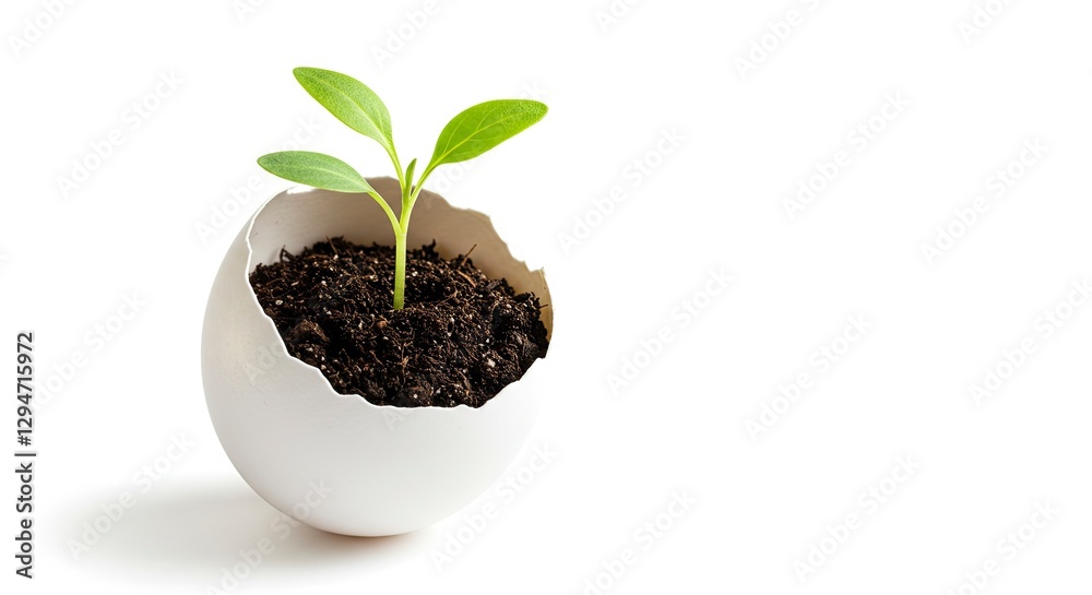 Sprout Growing in Eggshell Minimalist Concept of New Life Sprout Growing in Eggshell Minimalist Concept of New Life