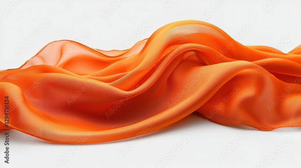 Fototapeta premium Orange fabric flowing, studio shot, white background, textile design