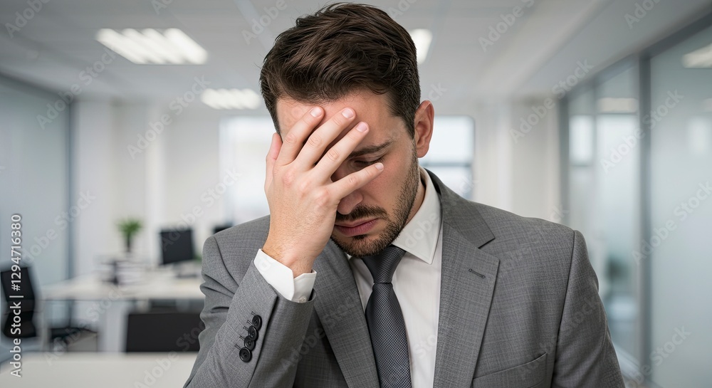 Frustrated Businessman Holding Head Depicting Stress and Business Challenges Frustrated Businessman Holding Head Depicting Stress and Business Challenges