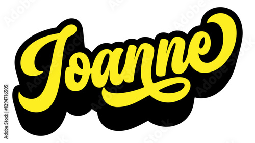 Name Joanne written in retro groovy script lettering with long shadow effect