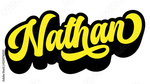 Name Nathan written in retro groovy script lettering with long shadow effect	