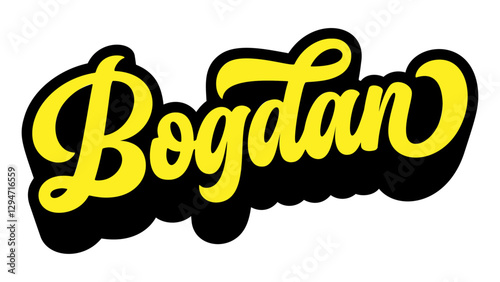 Name Bogdan written in retro groovy script lettering with long shadow effect	