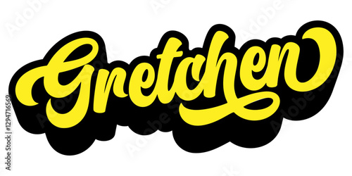 Name Gretchen written in retro groovy script lettering with long shadow effect