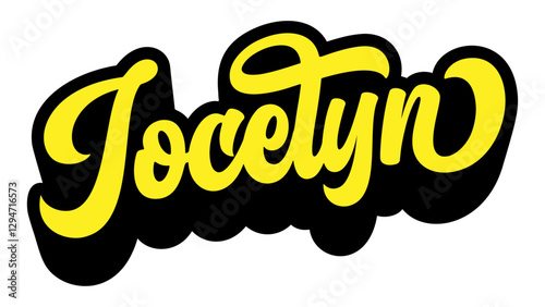 Name Jocelyn written in retro groovy script lettering with long shadow effect