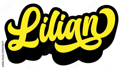 Name Lilian written in retro groovy script lettering with long shadow effect	