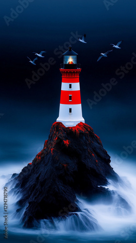 Obraz na płótnie lighthouse at night w salonie