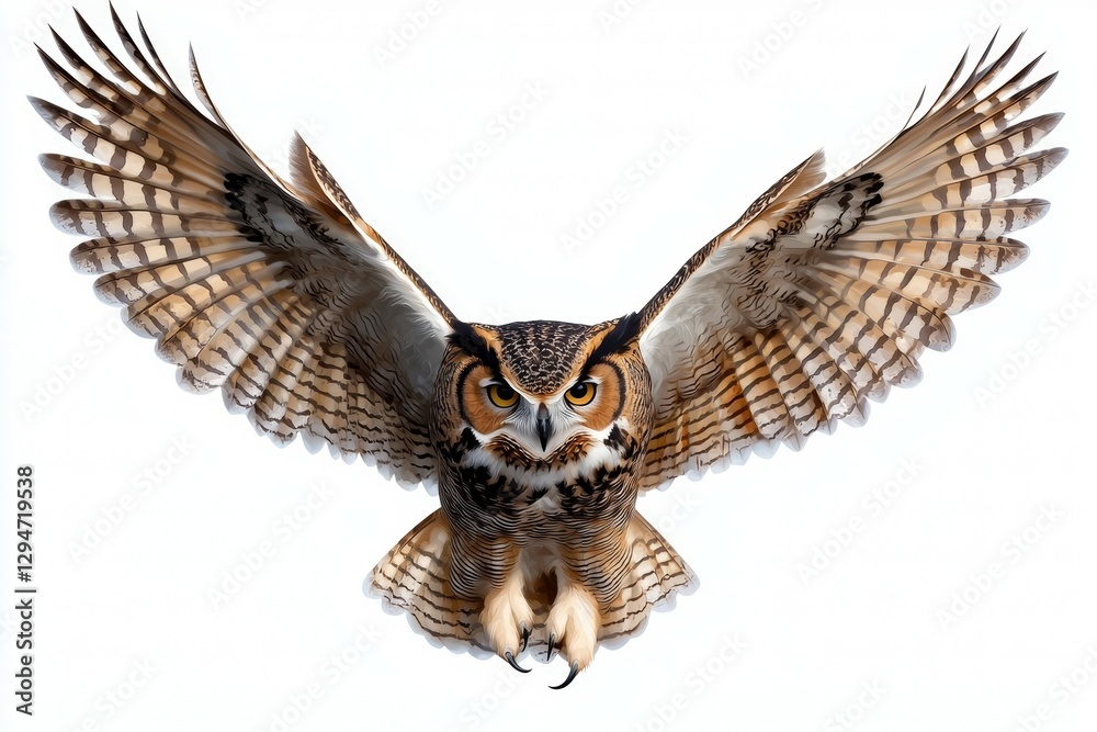 Large owl with its wings spread out in the air Large owl with its wings spread out in the air
