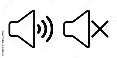 Speaker Icon. Sound Icon. An icon that increases and reduces the sound. A set of sound icons with different signal levels in a flat style. Icon showing the mute. Design eps 10
