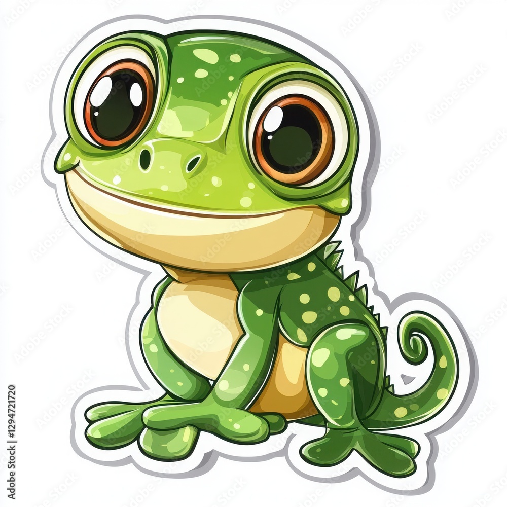 Fototapeta premium Adorable cartoon chameleon with big eyes. Perfect for kids' projects, stickers, or illustrations.