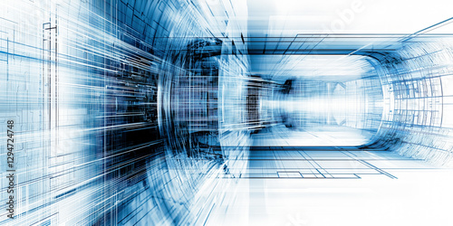 Futuristic digital tunnel with abstract blue light and cyber technology