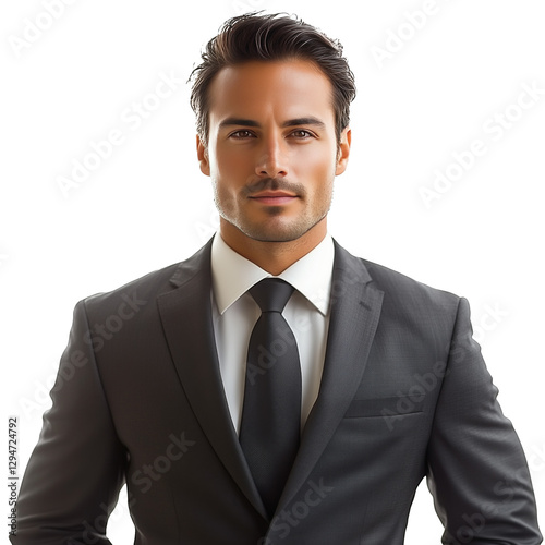 Confident Businessman in Formal Suit Posing Against White Background