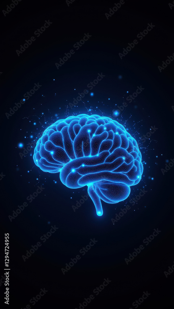 Fototapeta premium Blue brain graphic with abstract elements symbolizing artificial general intelligence or AI development.