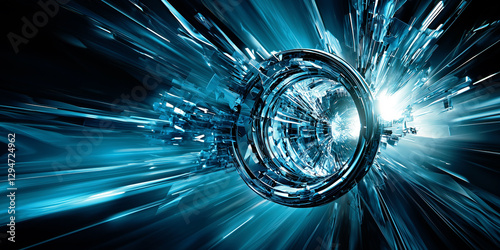 Futuristic high speed digital vortex with glowing blue energy motion