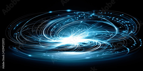 Futuristic glowing energy vortex with dynamic blue light trails and motion