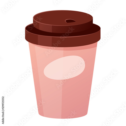 Takeaway coffee, cocoa, or tea cup made of paper, covered with a plastic lid, cap. Takeaway cafe drink, takeaway drink in a disposable cardboard container. Vector flat illustration drawn by hand.