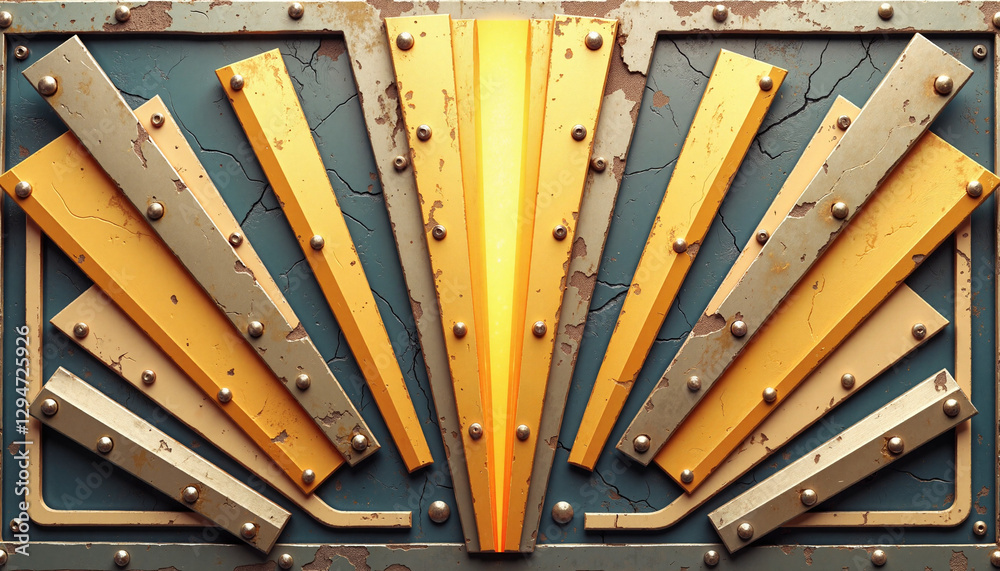 Art Deco metallic plate with rivets, geometric elegance Art Deco metallic plate with rivets, geometric elegance