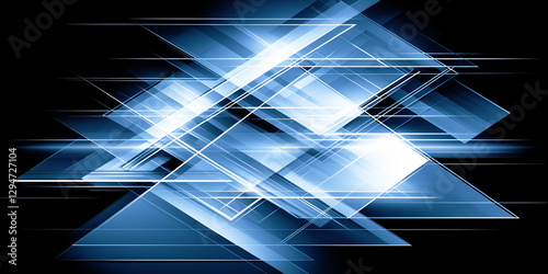 Futuristic abstract geometric design with glowing blue lines and shapes