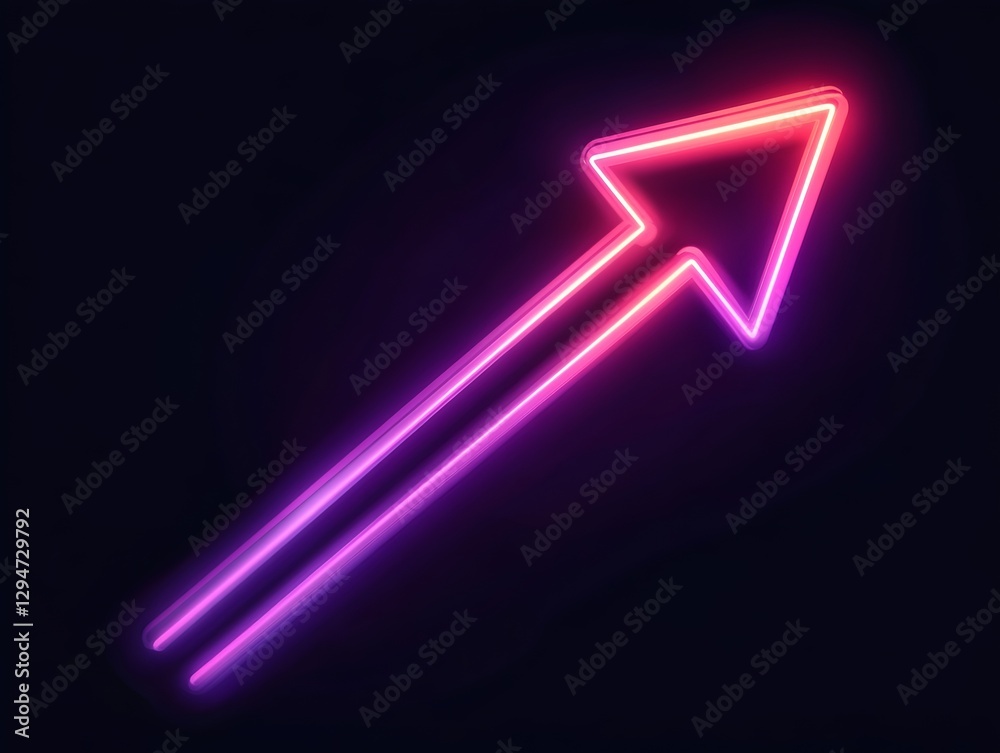 Glowing Neon Arrow Icon on Black Background, Symbolizing Growth and Progress Glowing Neon Arrow Icon on Black Background, Symbolizing Growth and Progress