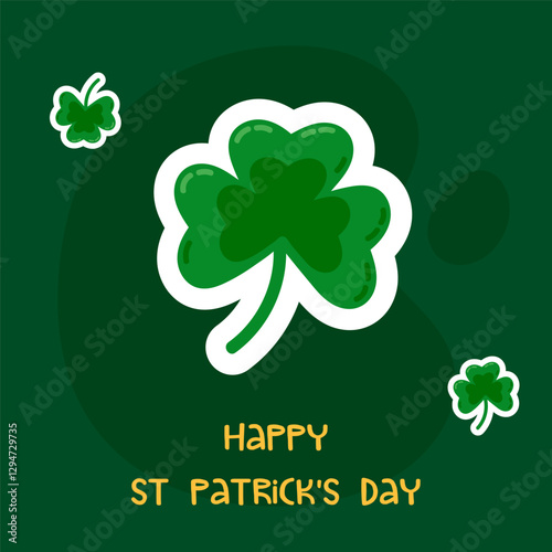 Festive St. Patrick's Day card featuring a bold shamrock with smaller clovers on a dark green background. Ideal for spreading good luck and Irish cheer.