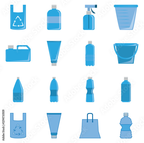 Set of vector icons of plastics with white background