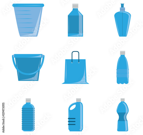 Set of vector icons of plastics with white background