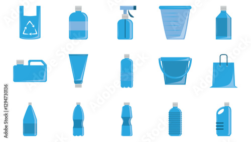 Set of vector icons of plastics with white background