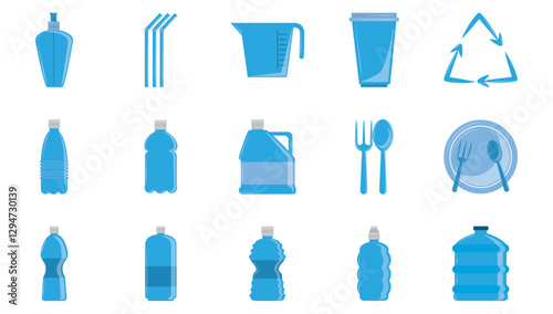 Set of vector icons of plastics with white background