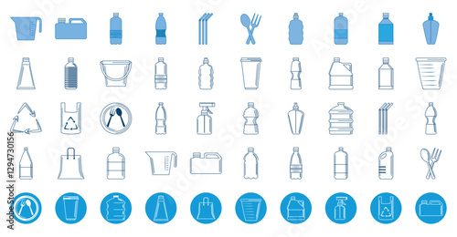 Set of vector icons of plastics with white background