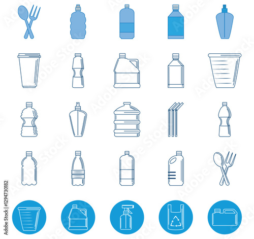 Set of vector icons of plastics with white background