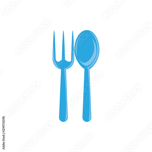 Flat vector illustration of a blue fork and spoon representing kitchen cutlery or dining utensils