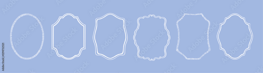 Cute and simple frame set. White color hand drawn doodle vector illustration. Decorative modern border.