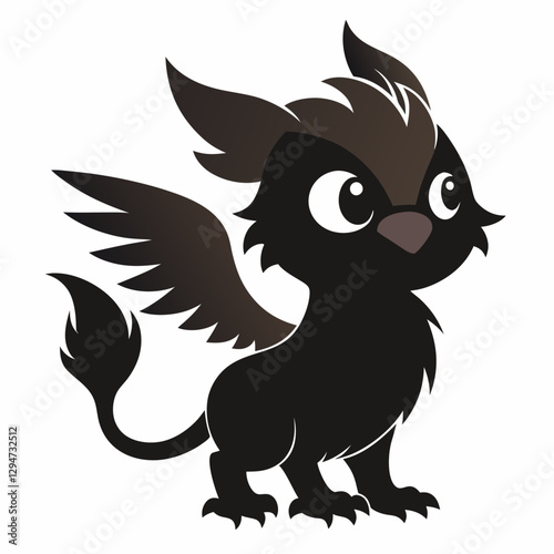 Cute Baby Griffin Silhouette – Mythical Fantasy Creature Vector Illustration

