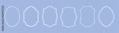Cute and simple frame set. White color hand drawn doodle vector illustration. Decorative modern border.