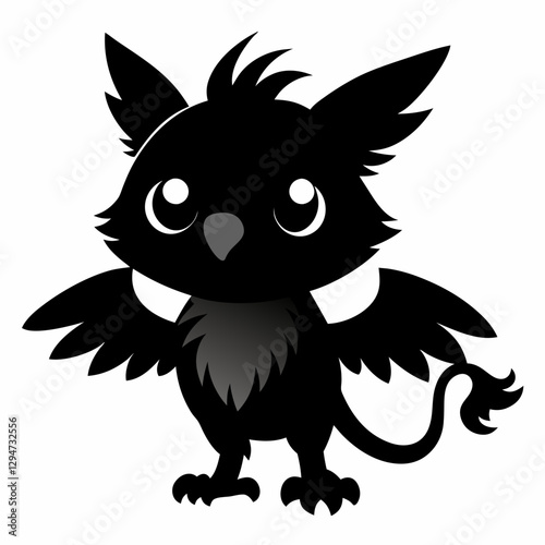 Cute Baby Griffin Silhouette – Mythical Fantasy Creature Vector Illustration

