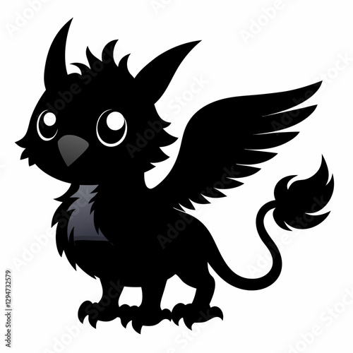 Cute Baby Griffin Silhouette – Mythical Fantasy Creature Vector Illustration

