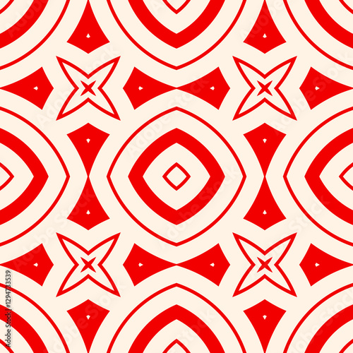 Seamless pattern with symmetric geometric ornament. Circles and stars abstract background. Abstract repeated spheres and circuit lines wallpaper. Vector illustration