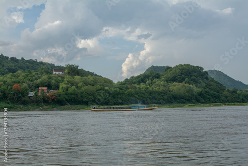 Wallpaper Mural Laos ship cruising along the Mekong River in Luang Prabang Torontodigital.ca