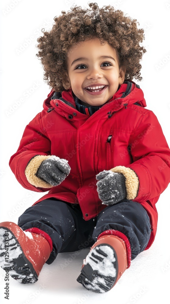 Adorable Toddler in Red Winter Outfit Playing in the Snow Adorable Toddler in Red Winter Outfit Playing in the Snow
