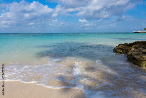 Nature landscape view of beautiful tropical beach and sea in sunny day.