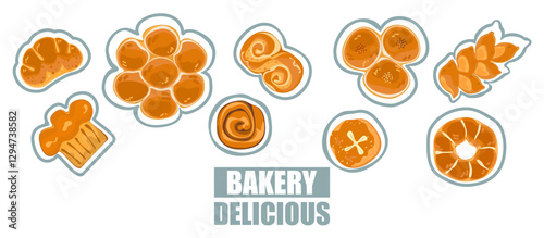 Baking illustration set. Baking, bakery, cooking, sweet products, dessert, pastries concept. Vector illustrations isolated on white background for posters, banners, cards, and advertisements.	