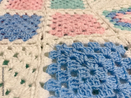 Crochet granny squares samples multicolor different colors photo handmade craft hobby	