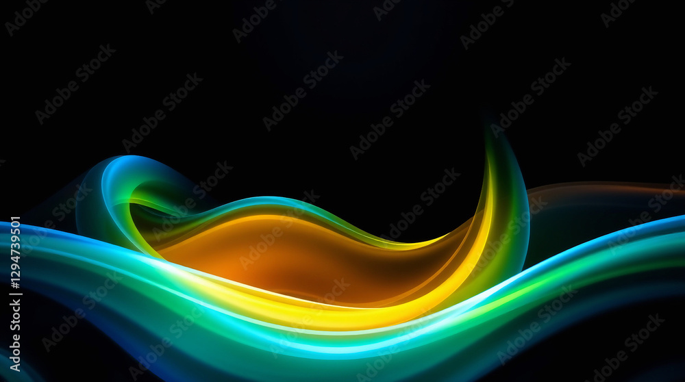 Obraz premium Abstract light streaks flow dynamically with blue and green hues over a dark background,abstract fractal background