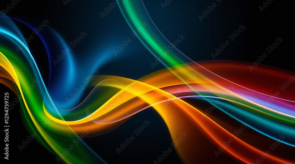 Naklejka premium Abstract light streaks flow dynamically with blue and green hues over a dark background,abstract fractal background