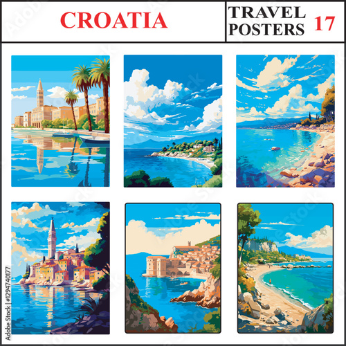 Croatia Zagreb Brac Island Zrce Beach Travel Poster Wall Art Print Collection Set Part 17