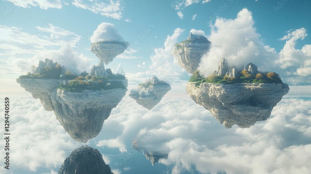 Obraz premium Floating Islands with Buildings