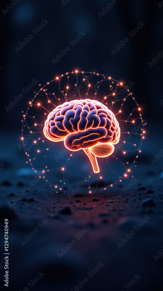 custom made wallpaper toronto digitalA glowing 3D brain image with a digital, cybernetic theme, representing artificial general intelligence (AGI).