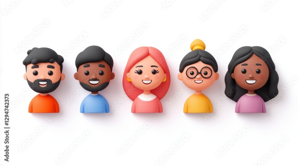 Fototapeta premium Diverse Team of Happy Cartoon Characters